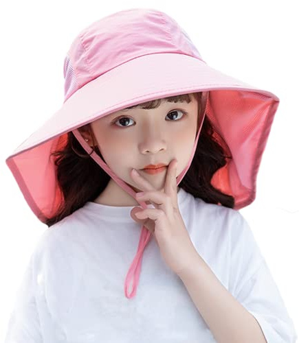 Enfants Chapeau de Soleil avec Large Bord 5-13 ans Fille Garçon Chapeau de Cou Protection Anti-UV Chapeau Bonnet UPF50+ Eté Casquette de Visière Respirant Séchage Rapide Chapeau de Plage Cyclisme