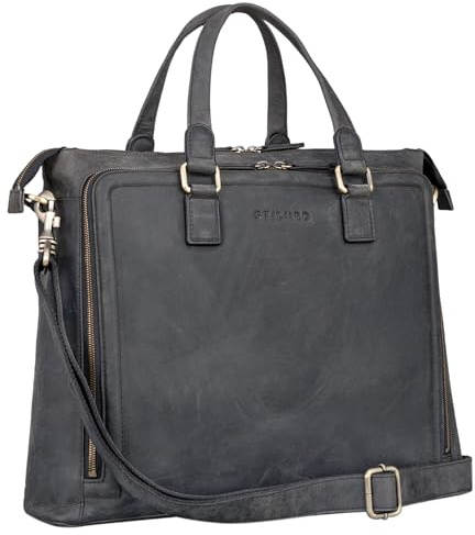 STILORD Claire Businesstasche Damen Leder 15 Zoll Laptoptasche DIN A4 Aktentasche Umhängetasche und Handtasche Büro Farbe:carbon - grau