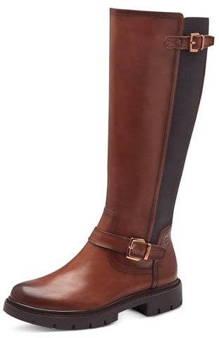 Tamaris COMFORT Damen Hohe Stiefel ohne Absatz mit Reißverschluss mit Schnallen, Braun (Cognac), 39 EU