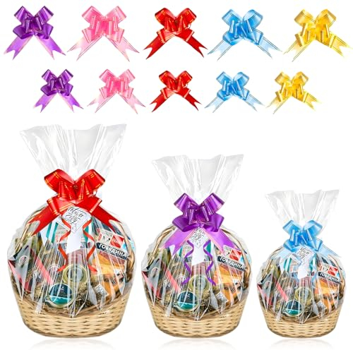 SelfTek 30 Stück Geschenkfolie Transparent, 3 Größen Cellophantüten 70x100cm 58x85cm 40x60cm Große Geschenktüten Durchsichtig mit 30 Zugschleifen für Geschenke Körbe, Blumen, Hochzeit