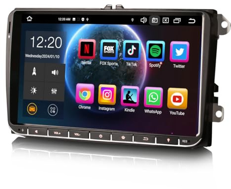 Erisin 8 kärnor 4 GB + 64 GB Android 14 GPS Bilradio Navi för VW Crafter Amarok Caddy Polo ŠKODA Yeti Transporter T6 9 Pekskärm Stödjer Bluetooth 5.0 CarPlay Android Auto WiFi DAB+ OBD2