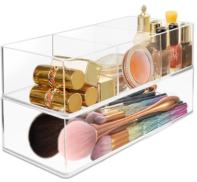 LUBOXIN 2er Set Kosmetik Organizer, 3-Fach Make Up Organizer Schlafzimmer Schminktisch Organizer, Transparent Stapelbar Kosmetik Schmink Aufbewahrung für Nagellacke, Accessoires, Schmuck