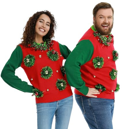 OFF THE RACK Unisex herr dam rolig jultröja ful jultröja huvtröja stickad tröja för jul, Go Bauble & Tinsel Glow, M