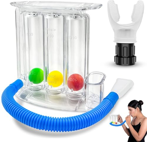 GZcaiyun 1 Stk 3-Kammer Atemtrainer Lungentrainer mit 3 Bunte Bälle und 1 Silikonmundstück Atemübungstrainer für Lungenfunktion und Sprachtherapie Tiefatemtrainer