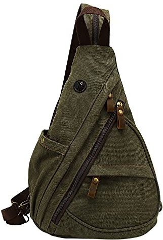 ZenMaarket Sac à bandoulière en toile Petit sac à dos à bandoulière pour femme et homme Sac à dos décontracté adapté pour la randonnée, le cyclisme, les voyages, vert armée