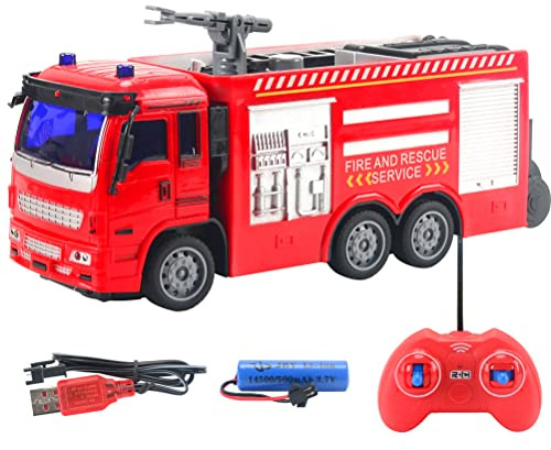Gonetre Camión de Bomberos con Control Remoto, Juguete para Niños de 3 a 8 Años, Juguetes con Motor de Bomberos con Tracción en Las Cuatro Ruedas, con Luces (Camión de Bomberos de
