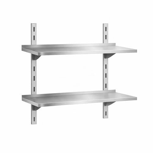 Générique Étagère Murale INOX Double 100 cm - Système à Crémaillère Réglable - Rangement Cuisine Professionnelle