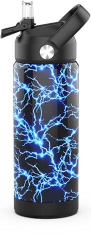 Ntswasd Borraccia Termica Bambini, In Acciaio Inox,550 Ml, Senza Bpa,bottiglia Acqua Con Cannuccia A Prova Di Perdite, Per Sport,Scuola palestra（Fulmine）