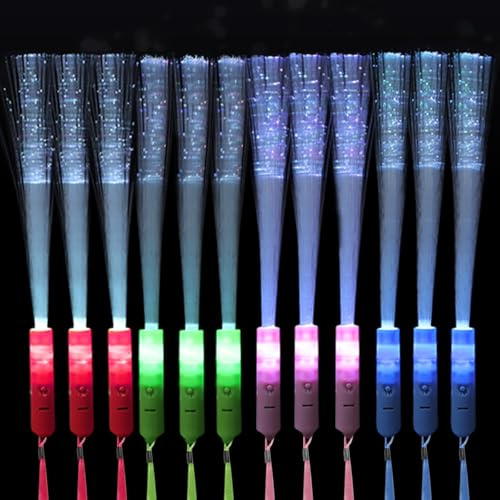 12Pcs Fiber Optic Wands 3 Modes Flashing Colorful Light Up LED Glow Wands Sticks for Concerts Birthday Party Favors (12pcs)