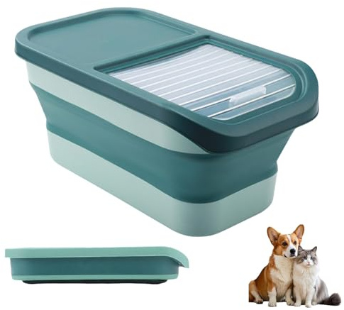 Conteneur Croquettes Chien 8 Kg, Avec Couvercle Rabattable Roues, De Stockage De Nourriture Pour Animaux, Résistant À La Moisissure Et À L'Humidité, Grande Boîte Pliable Pour Chien Et Chat (Vert)