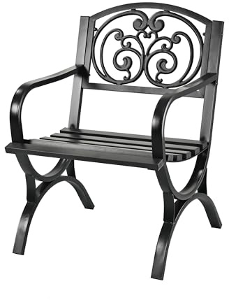 Silla de jardín Relaxdays, con reposabrazos, Extra Ancha, Metal, sillón Vintage, HBT: 85,5 x 60 x 56 cm, Negro