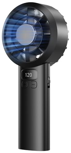 LUXVANO Ventilador de Mano Recargable, Mini Ventilador USB Portátil, 120 Velocidades, Pantalla LED, Batería 3000 mAh, Silencioso para Viajes, Oficina y Hogar, Negro
