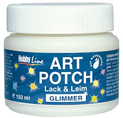 KREUL 49651 - Art Potch Lack und Leim Glimmer, 150 ml Dose, Serviettentechnik- und Dekokleber auf Wasserbasis, für Holz, Keramik, Stein und Karton, Weiß, Transparentes