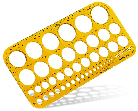 Aristo AH5033 Kreisschablone 1-36mm (45 Kreise, Durchmesser 1 bis 36mm, Tuschenoppen, formstabiler Kunststoff) orange-transparent