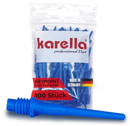 Karella Profi Dartspitzen Keypoint-Special, Made in Germany, 100 Stück, 2BA Gewinde, extrem stabile Dartspitzen Kunststoff, äußerst langlebig Softdart Spitzen, Soft Tips, blau,Spitzen für Dartautomat
