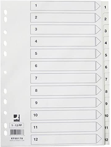 Q-Connect KF00178 Zahlenregister - 1-12, PP, A4, 12 Blatt, weiß