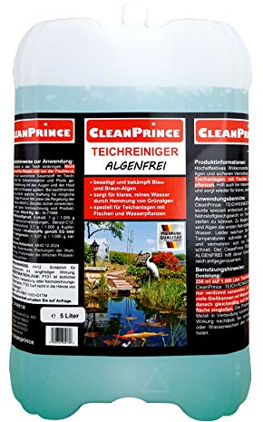 Cleanprince Estanques 5 litros Bidón Cuidado del Teichrein-Algenfrei Algenvernichtung Blue - Green Algae Braunalgen Limpiador Teichrein Limpieza Aclaración Agua Clarificación de Barro Verde