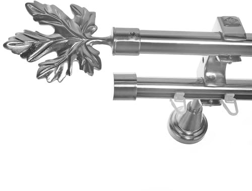 BASIT Rohr + Innenlauf Gardinenstange Wandmontage 2 läufig 280cm lang Edelstahl Look Metall Gardinenstange 2 läufig Wandbefestigung Ø20mm I H60 RI