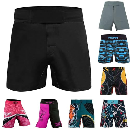 Roar Women's MMA Fight Shorts, BJJ, Muay Thai, WOD, NOGI, Kickboxing, Wrestling, MMA (Simple-Black, XLarge)