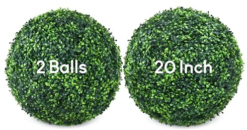 HEDGE MAZE Set of 2 Artificial Boxwood Topiary Ball, 20 Inch Large 4 Layers Faux Boxwood Ball Topiary Balls UV-Protection Artificial Plant Balls Artificial Tree Shrubs Home Decor Front Porch Door