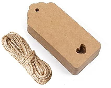 Gift Tags with String Kraft Paper Card 100pcs 9x4cm Luggage tag (Brown Heart)