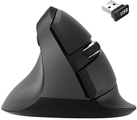 JTD Mouse wireless per mancini - Mouse verticale ergonomico, mouse ottici wireless 2.4G RF con luce LED regolabile 800/1200/1600/2400 DPI - Riduce il dolore mano/polso (M618 Left Hand)