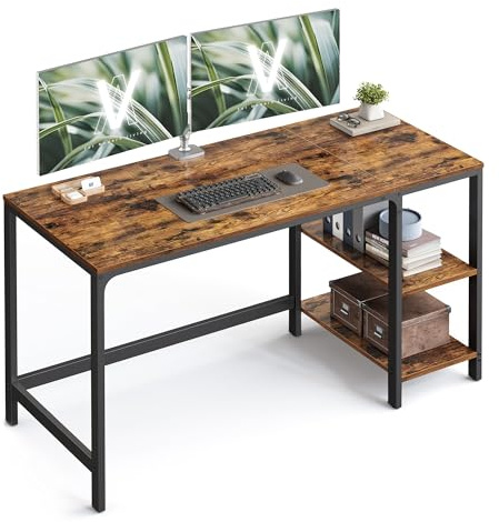 VASAGLE Computer Desk, Desk with 2 Shelves Left or Right, Work Desk for Office Room, Steel Frame, Industrial, Rustic Brown and Black LWD55X