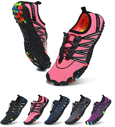 ziitop Wasserschuhe Herren Strandschuhe Damen Schwimmschuhe Unisex Schnell Trocknend Aquaschuhe rutschfest Surfschuhe Barfuß Badeschuhe für Gehen,Yoga,Bootfahren(Rosa,EU42)