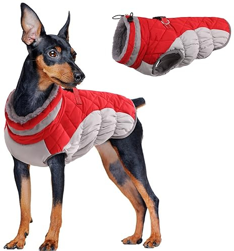 Hundepullover Kleine Hunde, Hunde Winterjacke mit Leine Loch Winter Hundekleidung für Mittelgroße Hunde Winddicht Hundeweste Welpenjacke Wintermantel Französische Bulldogge(Rot, XS)
