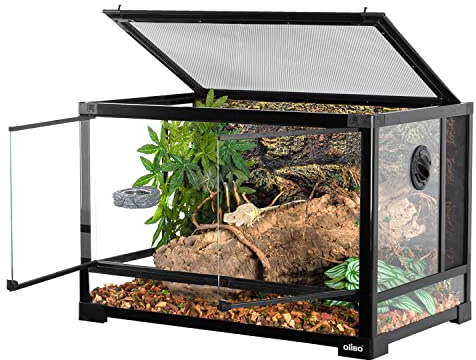 OIIBO Full Vision Glass Reptile Terrarium 27 Gallon, Double Hinge Door with Screen Ventilation Reptile Tank 24x16x16 (Knock-Down)