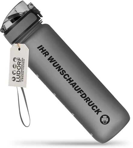 #teamludorf CAMPOS Trinkflasche 1L Anthrazit – BPA-frei & auslaufgehemmt – Sport Wasserflasche für Fitness, Schule & Büro – personalisierbar – Tritan Kunststoff mit Handschlaufe