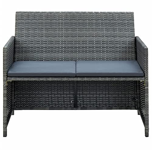 KTHLBRH Divano da Giardino a 2 Posti con Cuscini Grigio in Polyrattan divani esterni divanetto giardino per esterno divanetto da esterno mobili da giardino, Adatto per patii, terrazze e balconi