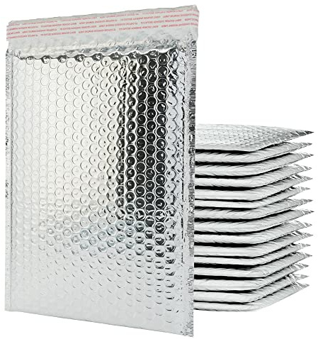 Bubble Mailer 100 Pack, Metallic Foil Bubble Mailers, Waterproof Self Seal Adhesive Shipping Bags, Cushioning Padded Envelopes for Shipping, Mailing, Packaging, Bulk (Silver, 140x175mm)