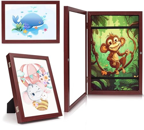 farout! Kinder Kunst Bilderrahmen Din A4 für Kinderzeichnungen, Rahmen aufklappbar, Kinderkunst Rahmen austauschbare Bilder, Ideal für Kinderbilder Kunstprojekte. (Braun Set of 3)