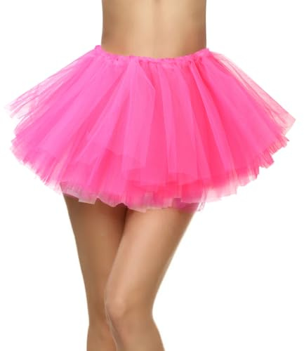 Rosa Tutu Rock Damen 5-Lagiges Rosa Tüllrock Ballettkleidung Dehnbar Ballettrock für Ballett, Party, Halloween Kostüme, Geburtstag