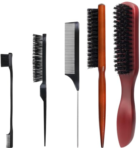5-Pack Slick Back & Teasing Brush - Men's Beard & Hair Styling Brush for Thin or Thick Hair