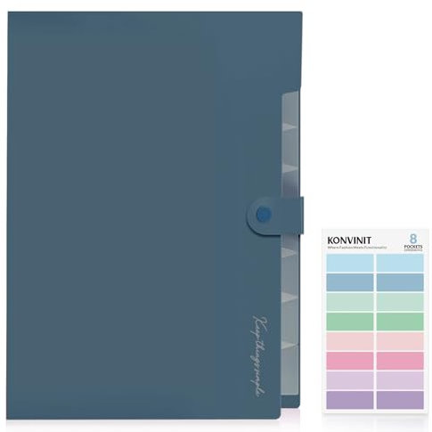 KONVINIT Dokumentenmappe a4 - Fächermappe Mappe mit 7 Fächern PP Erweitern Document Organizer File Folder für Papier Organizer Büro Hause Schul Organizer,blau