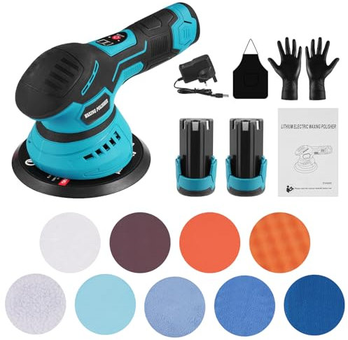 Ankishi 12V Car Polisher Buffer with 2*2000mAh Battery, Polishing Machine with 2800-5500 RPM, 150MM Cordless Car Polisher Machine Kit, 8 Variable Speed for Car Care Furniture Polishing Sanding