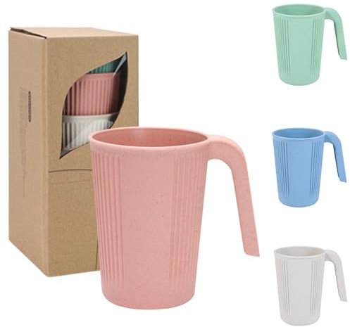 Aweisile Gobelets Incassables en Plastique Réutilisables 4 Pièces Tasses à Café en Plastique avec Poignée Tasse D'eau Colorée Tasse à Boire Reutilisable pour Camping Pique-Nique Cuisine Café
