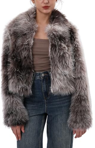 Amazhiyu Abrigo de piel para mujer, chaqueta de piel, chaqueta de piel sintética, abrigo de piel sintética, chaqueta de piel, abrigo corto de felpa, abrigo de invierno, chaquetas, abrigo de piel