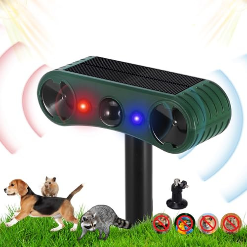 Katzenschreck, Katzenschreck für Garten mit Bewegungsmelder und Blitz, Ultraschall-Solar-Tiervertreiber mit 4 Vertreibungsmodi und 2 Ständern, Effektive Nerzabwehr, Katzenabschreckung, Tierabwehr