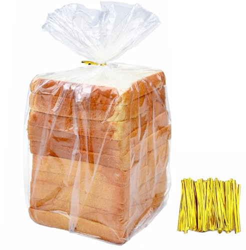 Homrelaxy 120Pcs Plastic Bread Bags for Homemade Bread and 120 Ties, 18 x 8 x 4 Inch Reusable Clear Loaf Bags, Adjustable, Perfect for Home Bakers and Bakeries (120Pcs)