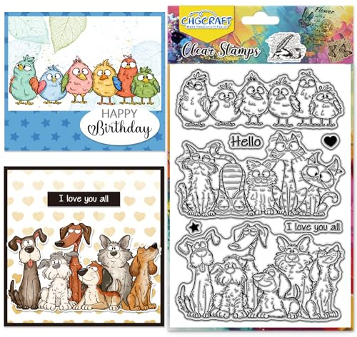 CHGCRAFT Funny Cat Dog Bird Animal Clear Silicone Stamps Transparent Handicraft Stamps Set, for DIY Scrapbooking Photo Album Decorative Card Making 6.3x4.3 Inch