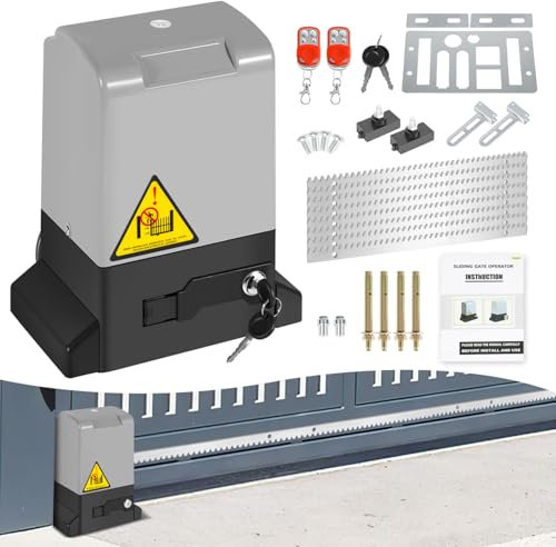 Hebitod Schiebetorantrieb Set 550W 1200kg Flügeltorantrieb Torantrieb 12M garagentorantrieb, Automatische Schließfunktion, mit 2 Fernbedienung & Entriegelungsschlüssel, für Innenhof, Weide, Fabrik