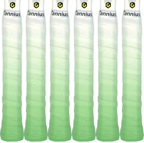 Tannius Tennis Racket Grip Tape, 6 Pack Tennis Grips, Absorbent and Enhanced Tennis Racquet Overgrip Tape（Gradient Color (Green)