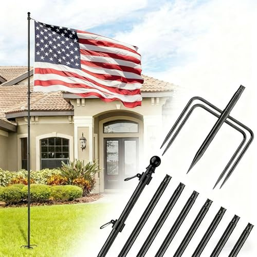 LengSuaa 10 FT Flagpole, Heavy Duty Stainless Steel Ground Flag Pole, Height Adjustable Flagpole with 5 Prong Stake for Outdoor Garden, Yard, Gate