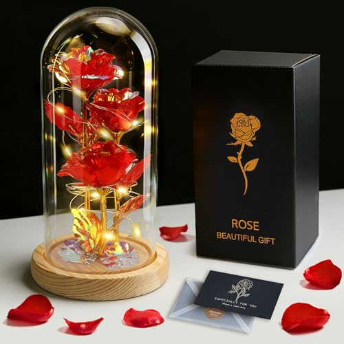 TAVADA Rosa Eterna in vetro con LED, Regalo San Valentino per Lei, Rose Stabilizzata per San Valentino Festa della Mamma Anniversario Compleanno & Natale, Idee Regalo Donna Mamma Fidanzata Moglie