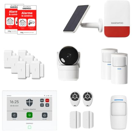 Daewoo Security Smart Protect Max – Alarme Maison Connectée sans Abonnement, Caméra HD 1080p, Sirène Extérieure Solaire, 8 Contacteurs – Compatible Alexa & Google Home - App Daewoo - sans abonnement