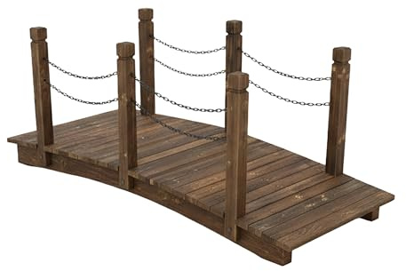 Relaxdays Puente de jardín, Postes con Cadenas, Madera de Abeto, para Estanque, 55 x 150 x 67 cm, Colores