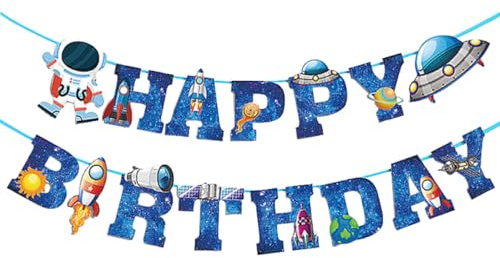 Lurrose 2 Banderines de Papel Diseño de Astronauta y Temática Espacial, Colores Surtidos, Fácil de Montar y Reutilizables para Decoración de Cumpleaños y Ventanas Color Color Aleatorio
